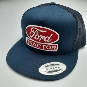 Ford Tractor Embroidered Patch Yupoong Flat Bill Mesh Snapback Cap Hat Navy Blue
